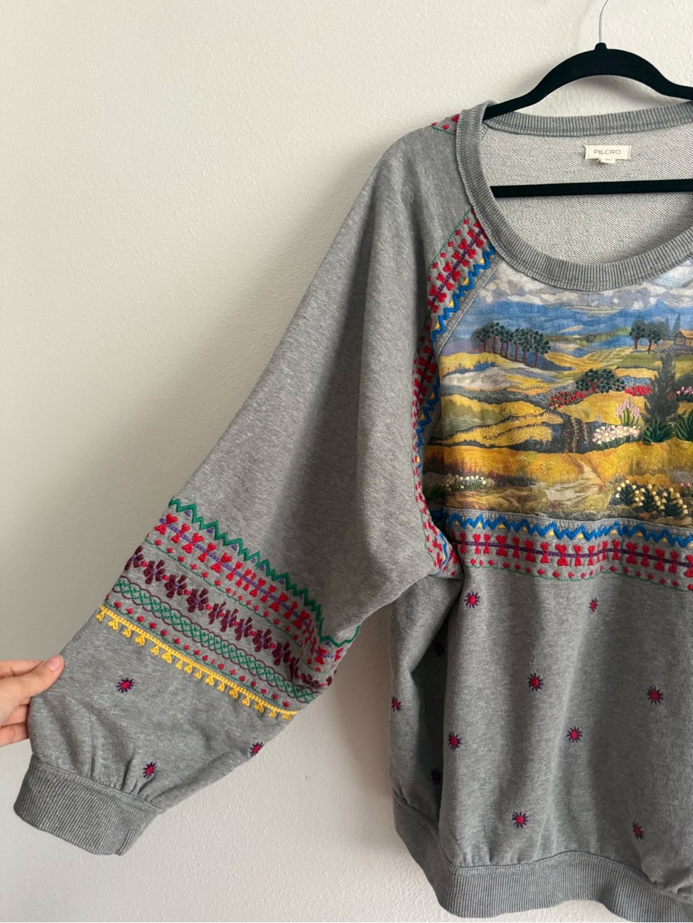 Pilcro Embroidered Pullover sweatshirt Women’s Sz XL scenic prairie graphic - Picture 6 of 9
